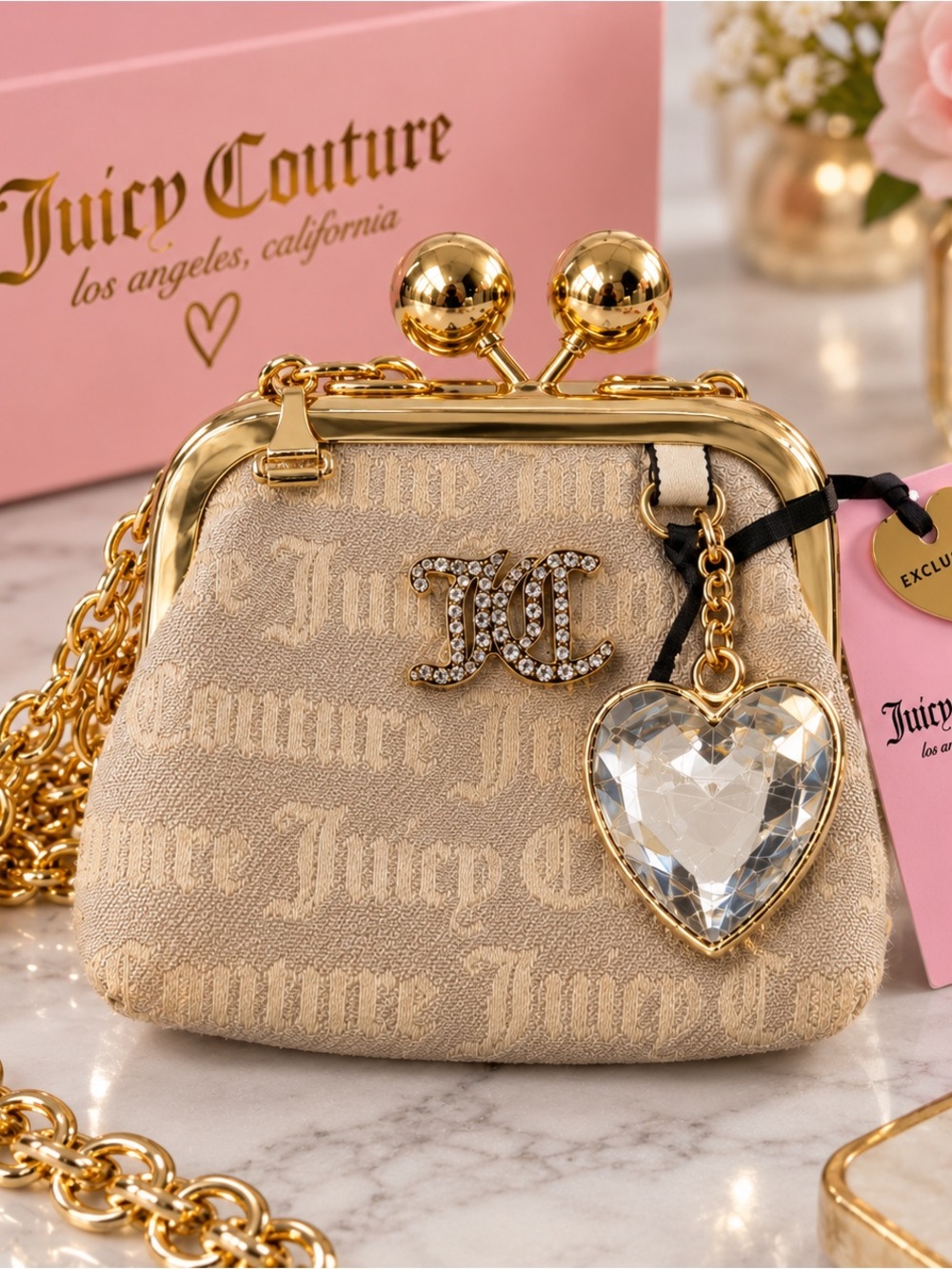 Juicy Couture Metallic Gold Mini Crossbody with Heart Charm - NWT
